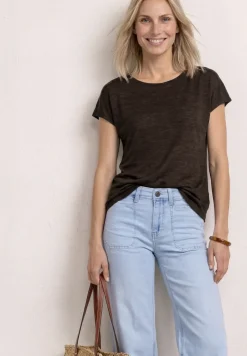 T-Shirt mit Boat Neck und Smok-Detail