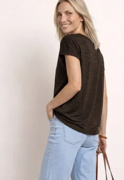 T-Shirt mit Boat Neck und Smok-Detail