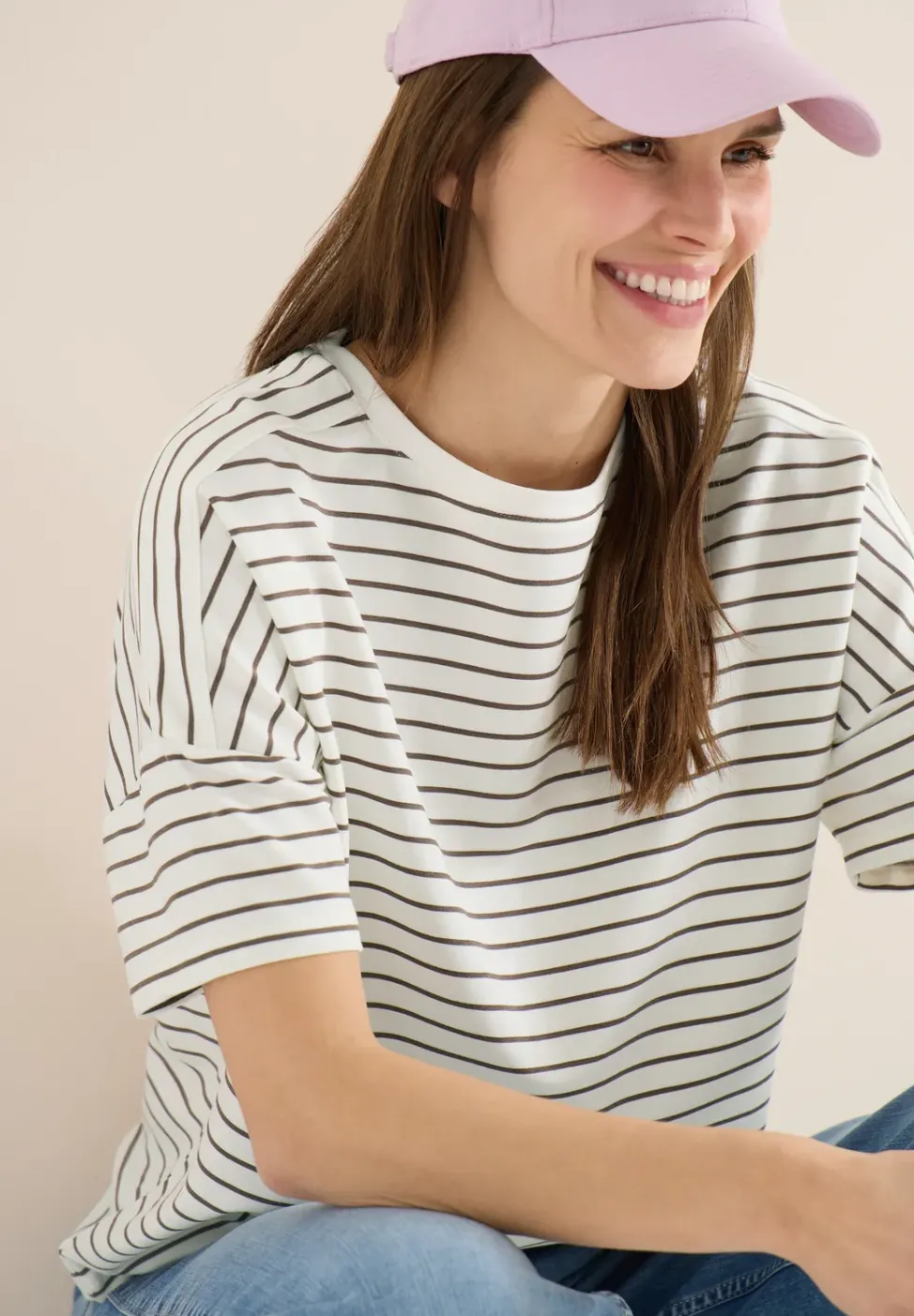 T-Shirt mit Boatneck und Streifen