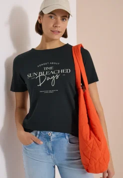 T-Shirt mit Boat Neck und Wording Artwork