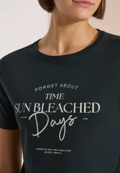 T-Shirt mit Boat Neck und Wording Artwork