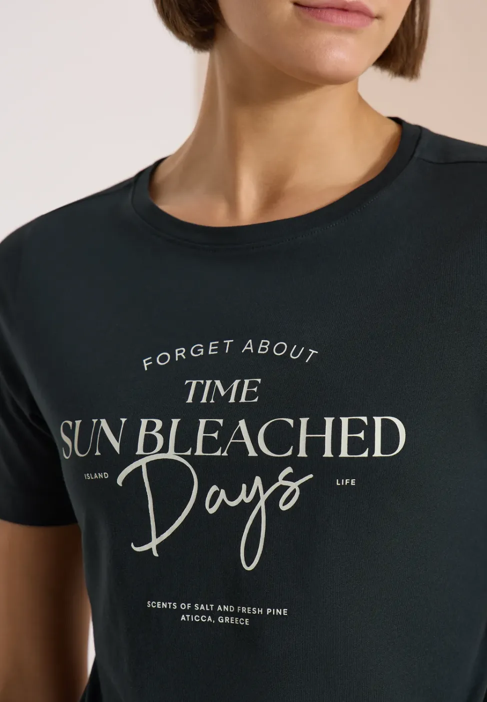 T-Shirt mit Boat Neck und Wording Artwork