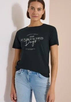 T-Shirt mit Boat Neck und Wording Artwork