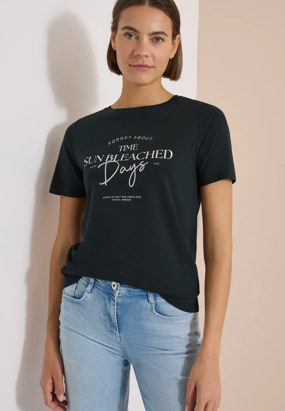 T-Shirt mit Boat Neck und Wording Artwork