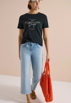 T-Shirt mit Boat Neck und Wording Artwork