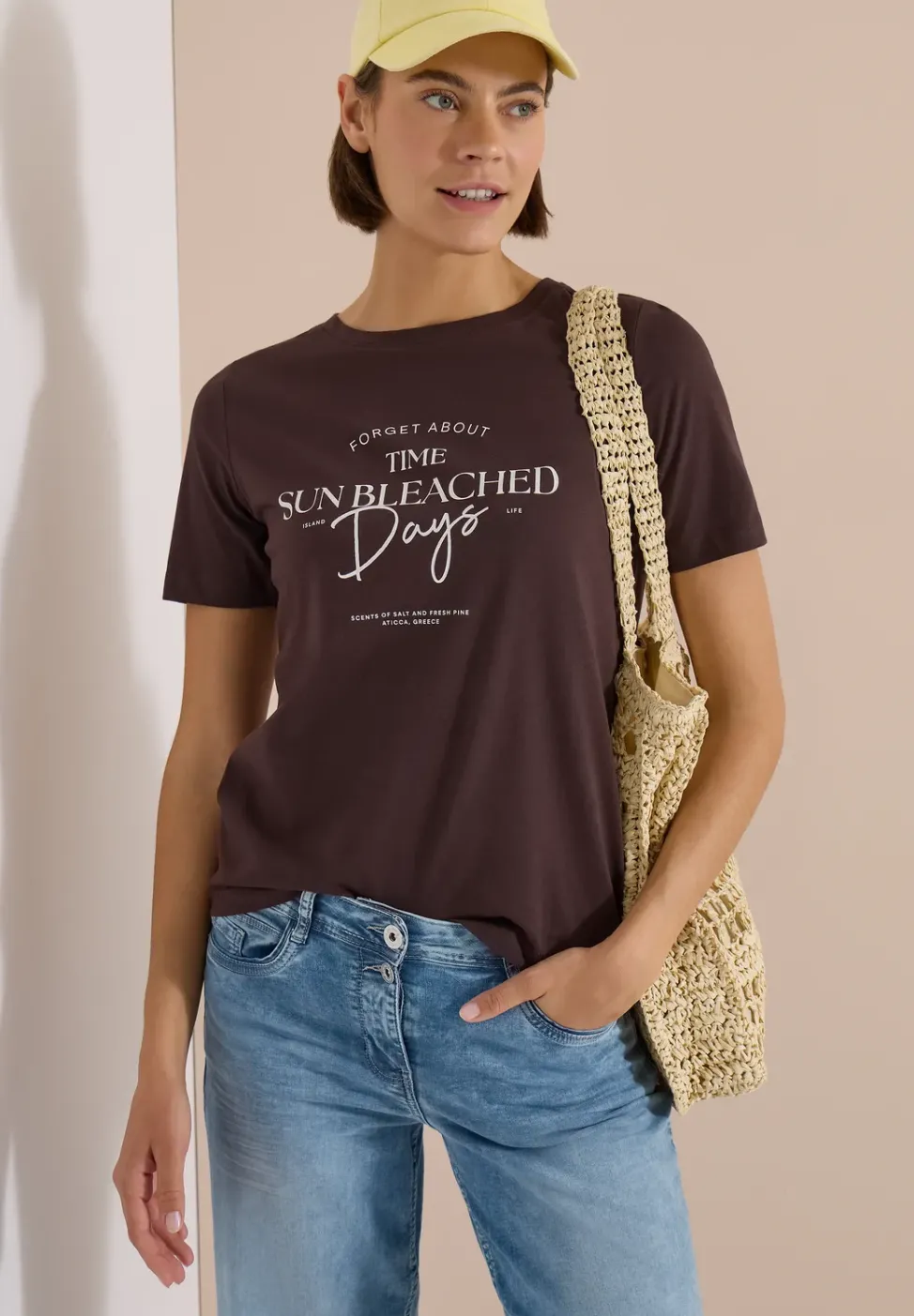 T-Shirt mit Boat Neck und Wording Artwork