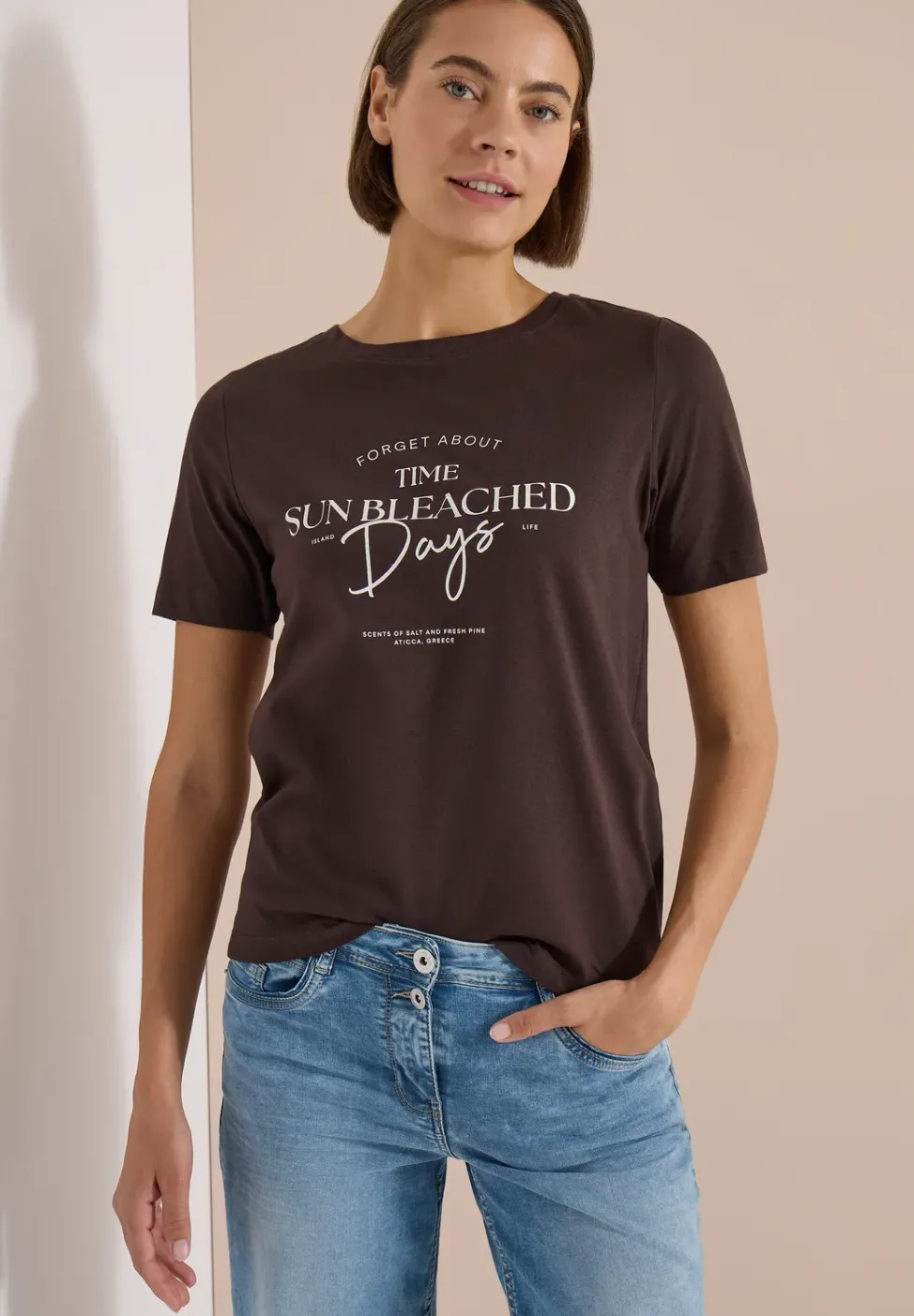 T-Shirt mit Boat Neck und Wording Artwork
