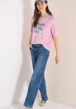T-Shirt mit Boatneck und Wording