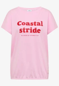 T-Shirt mit Boatneck und Wording Print