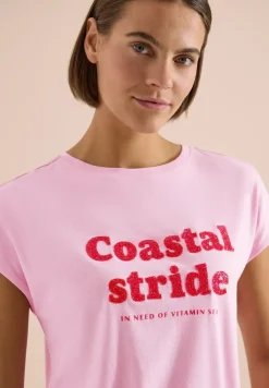 T-Shirt mit Boatneck und Wording Print