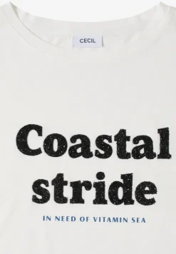 T-Shirt mit Boatneck und Wording Print