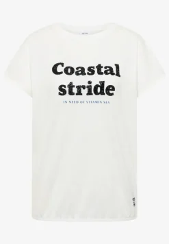 T-Shirt mit Boatneck und Wording Print