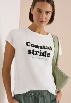 T-Shirt mit Boatneck und Wording Print