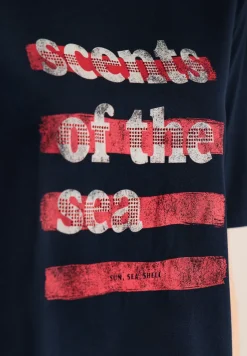 T-Shirt mit Boatneck und Wording