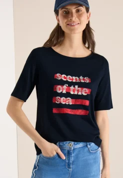 T-Shirt mit Boatneck und Wording
