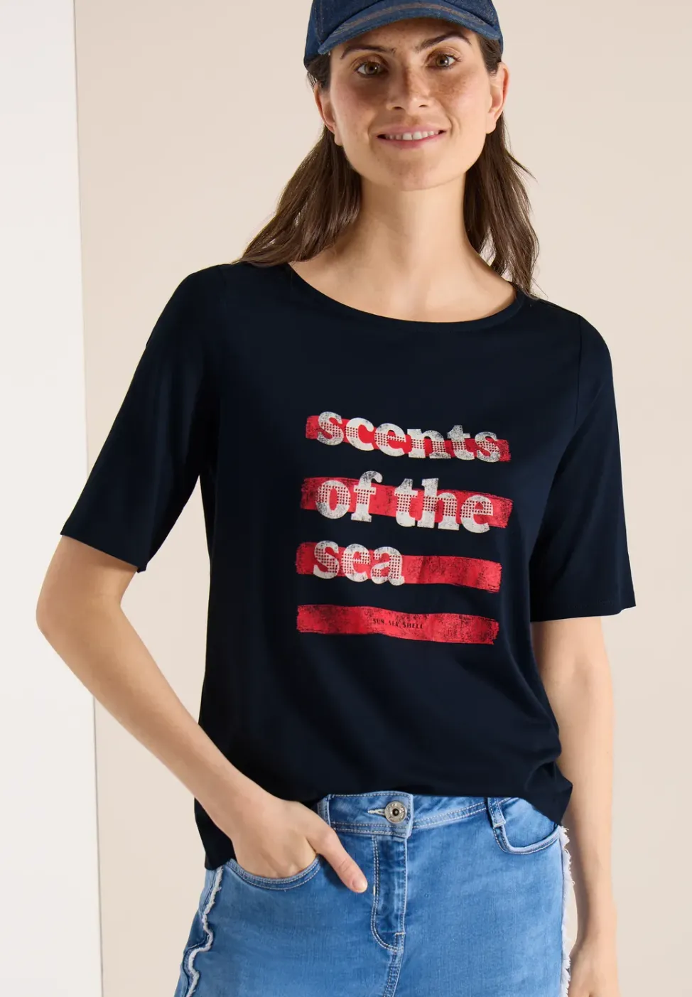 T-Shirt mit Boatneck und Wording