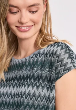 T-Shirt mit Boatneck und Zick-Zack-Print