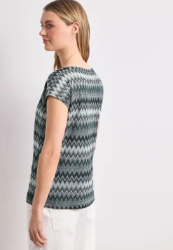T-Shirt mit Boatneck und Zick-Zack-Print