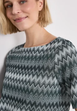T-Shirt mit Boatneck und Zick-Zack-Print