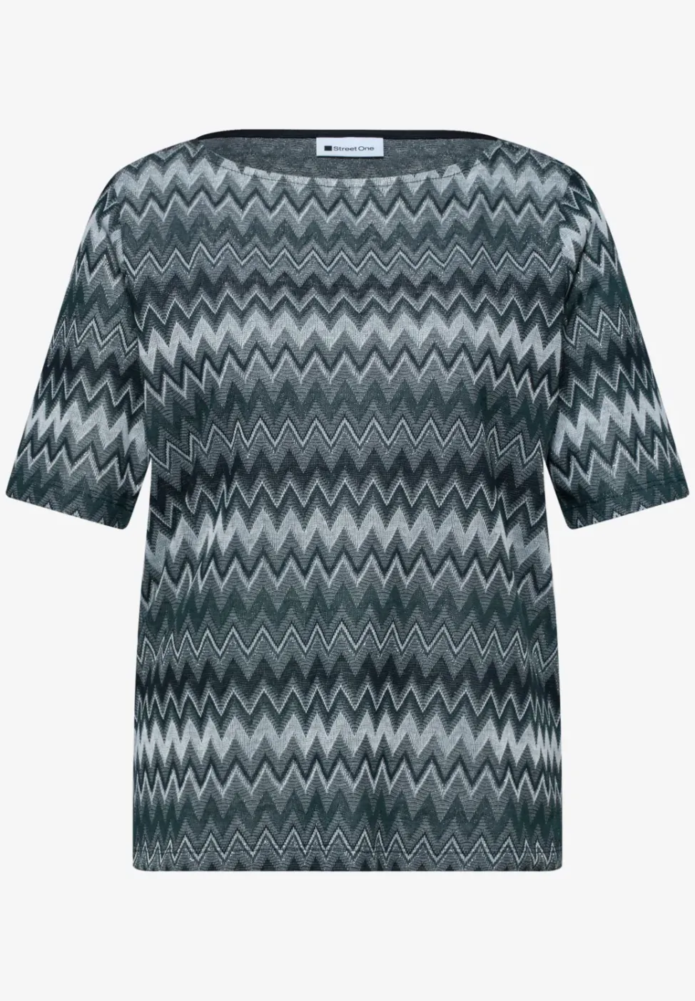 T-Shirt mit Boatneck und Zick-Zack-Print