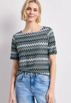 T-Shirt mit Boatneck und Zick-Zack-Print