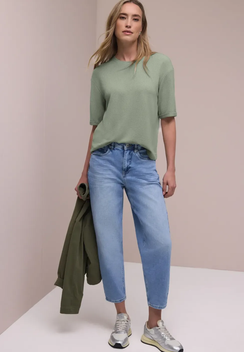 T-Shirt mit Rundhals im Strick-Look
