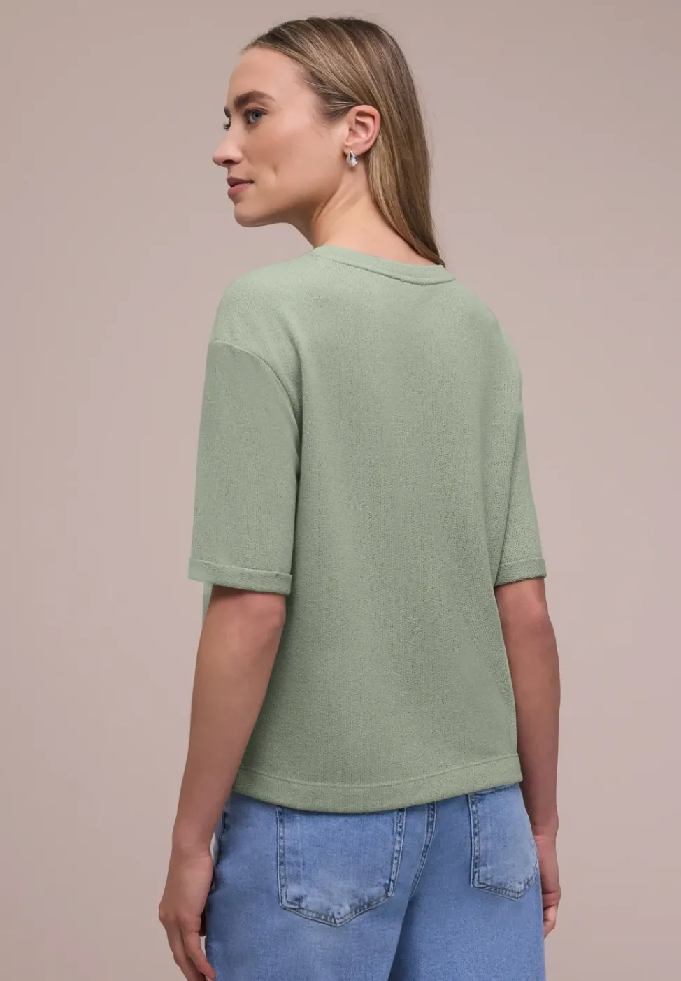 T-Shirt mit Rundhals im Strick-Look