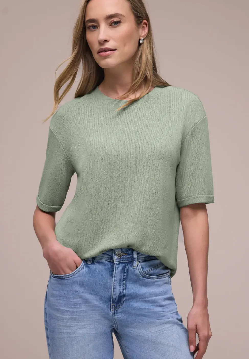 T-Shirt mit Rundhals im Strick-Look