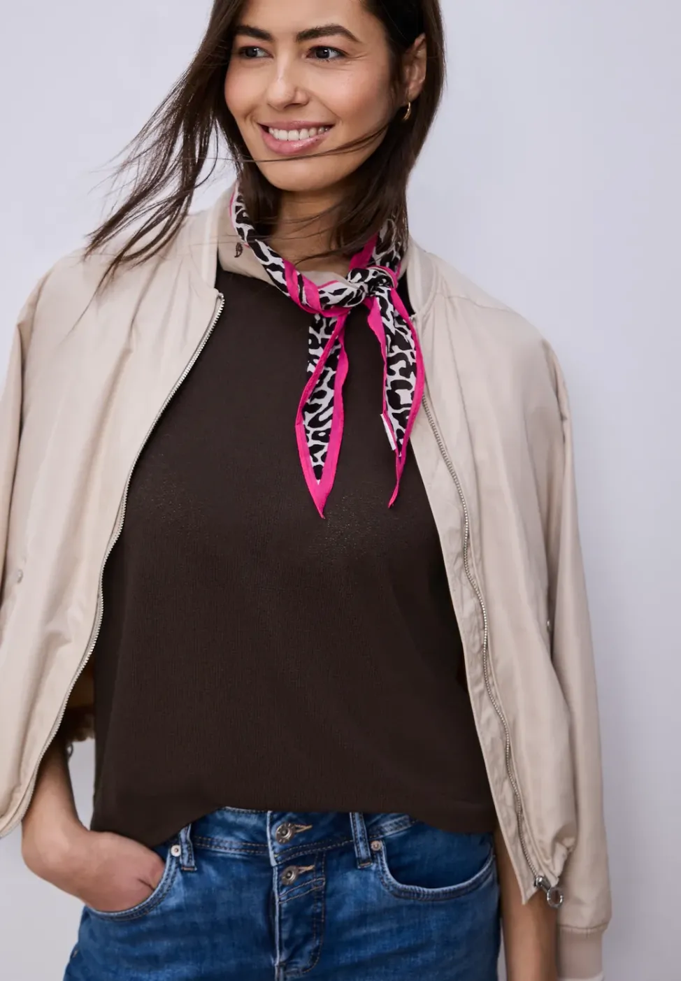 T-Shirt mit Rundhals im Strick-Look