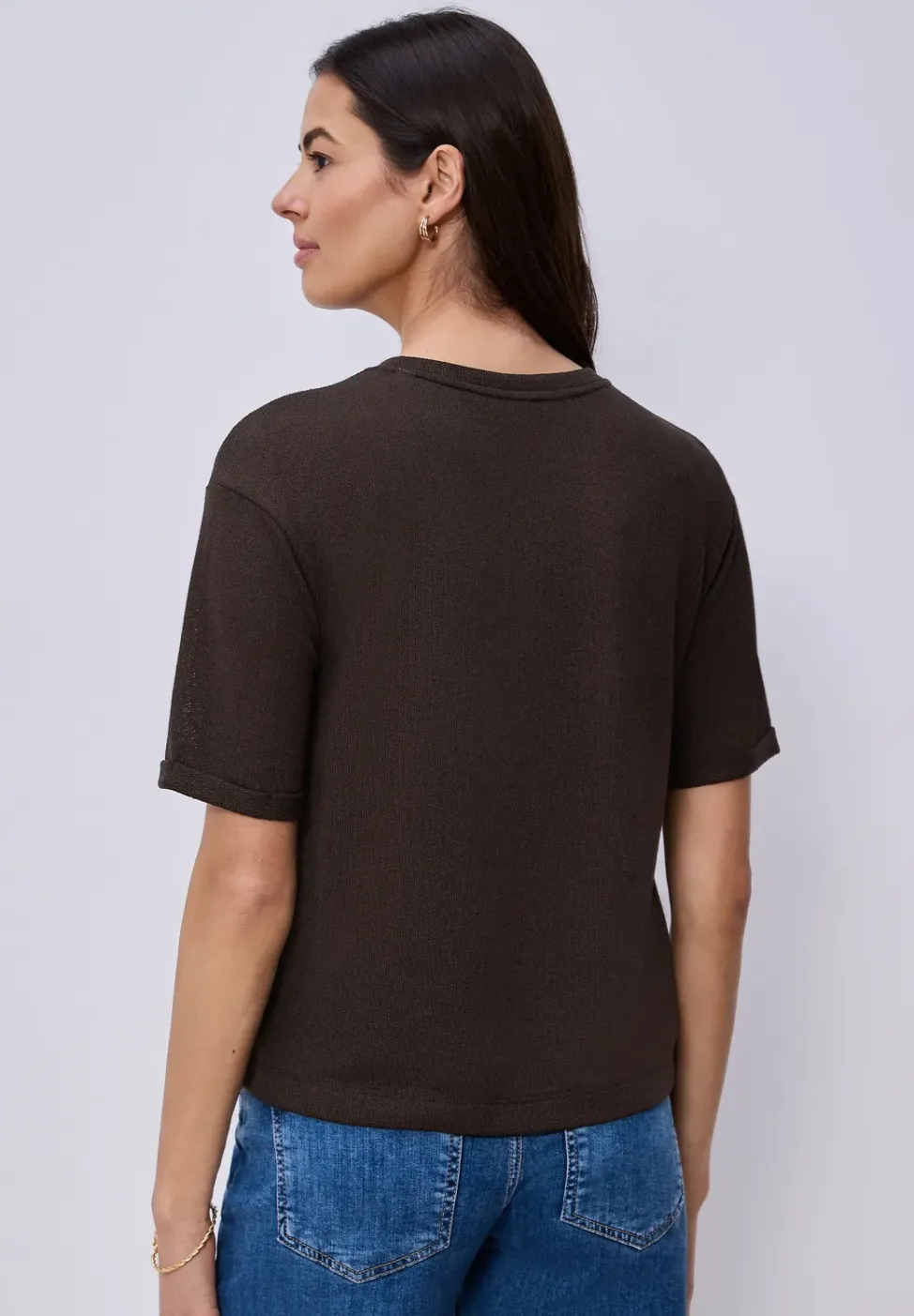 T-Shirt mit Rundhals im Strick-Look