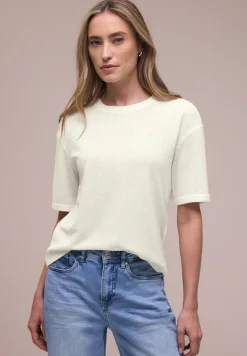 T-Shirt mit Rundhals im Strick-Look