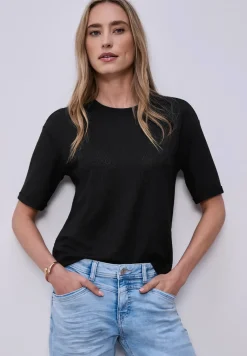 T-Shirt mit Rundhals im Strick-Look