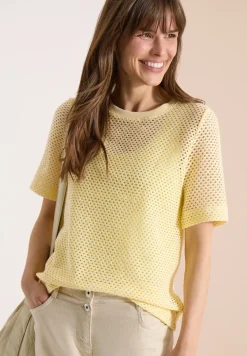 T-Shirt mit Rundhals in Ajour-Optik