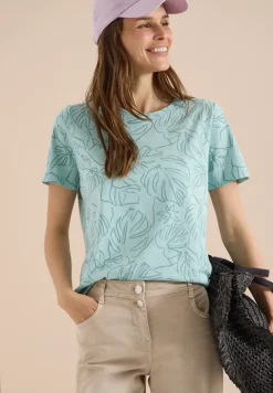 T-Shirt mit Rundhals und Blätterprint