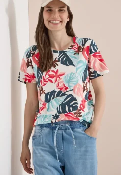 T-Shirt mit Rundhals und Blätterprint
