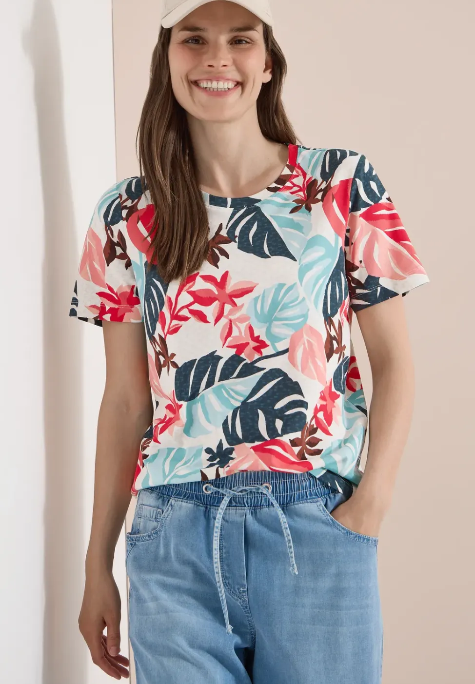 T-Shirt mit Rundhals und Blätterprint