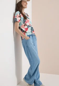 T-Shirt mit Rundhals und Blätterprint