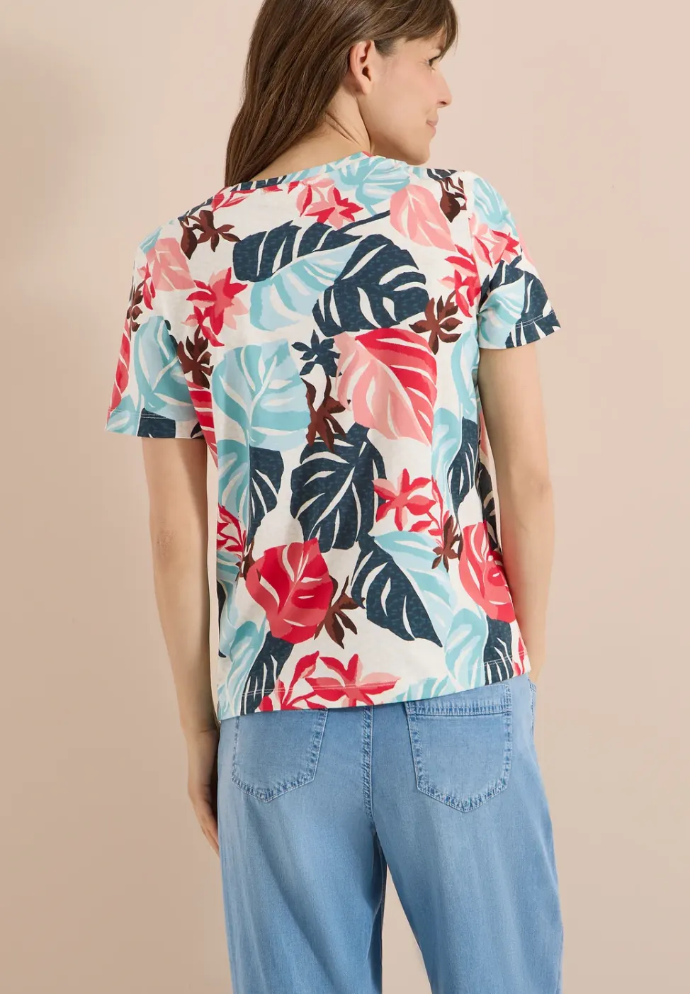 T-Shirt mit Rundhals und Blätterprint