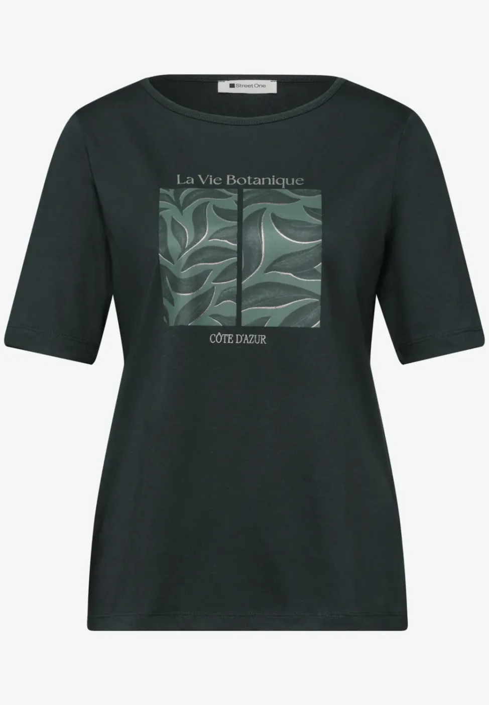 T-Shirt mit Rundhals und Blätter-Artwork