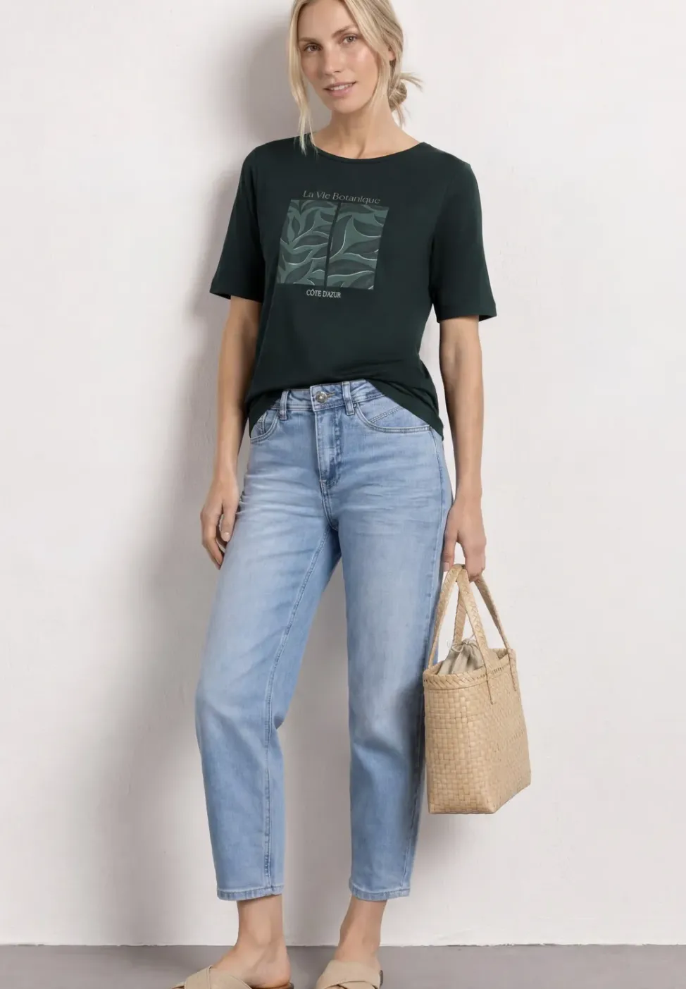T-Shirt mit Rundhals und Blätter-Artwork