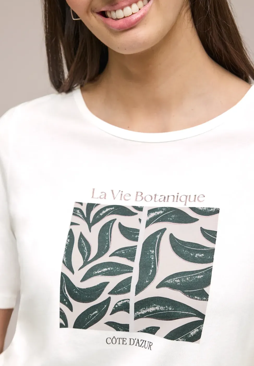 T-Shirt mit Rundhals und Blätter-Artwork