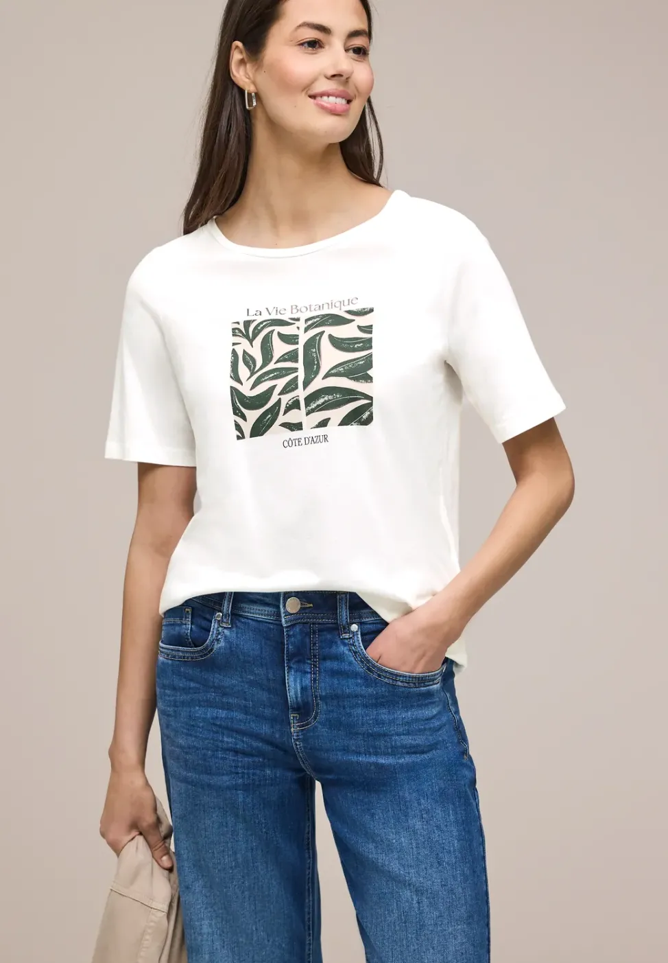 T-Shirt mit Rundhals und Blätter-Artwork
