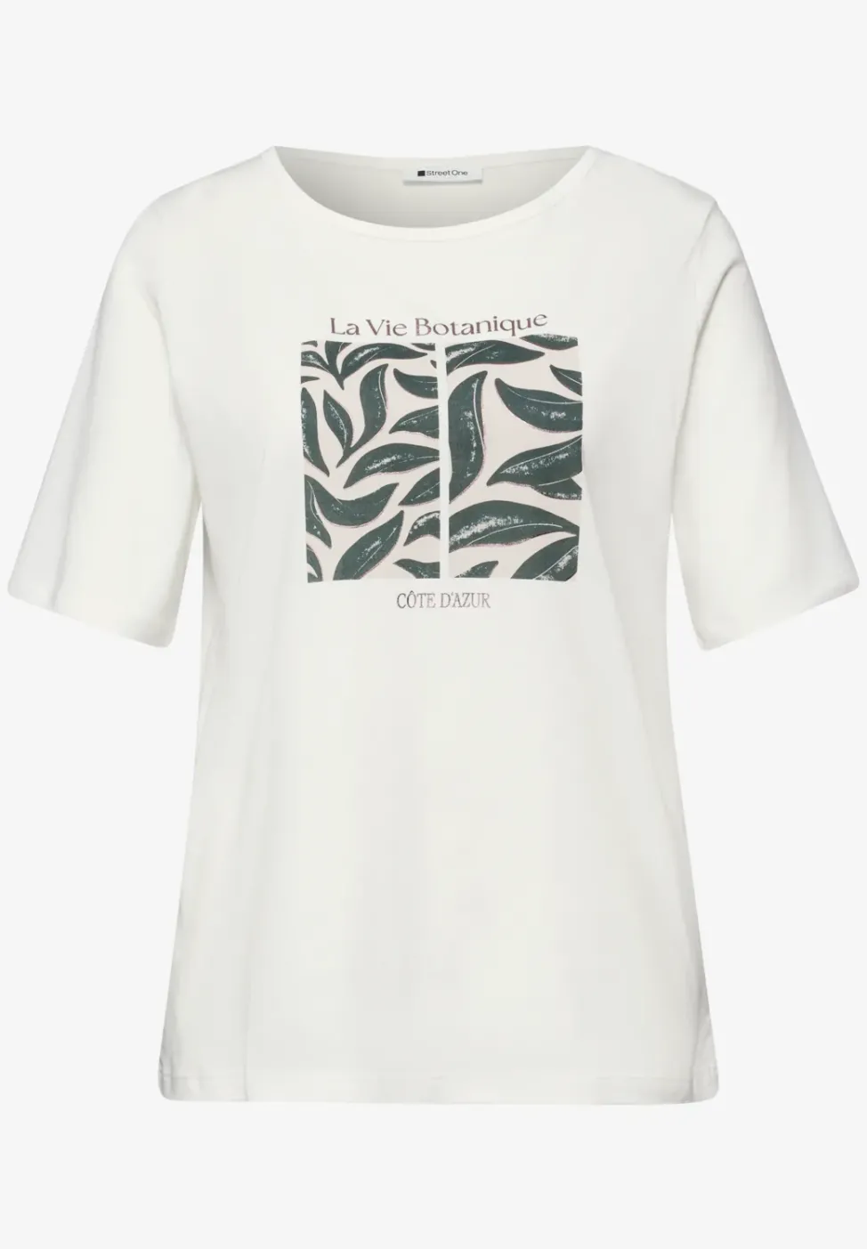 T-Shirt mit Rundhals und Blätter-Artwork