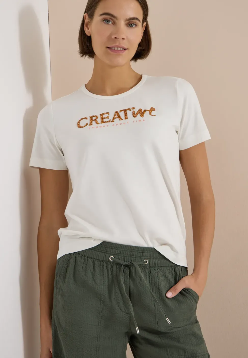 T-Shirt mit Rundhals und Glitzer-Wording