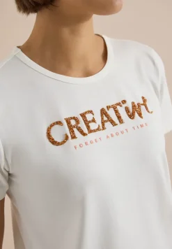 T-Shirt mit Rundhals und Glitzer-Wording
