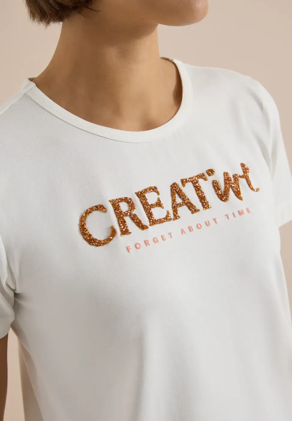 T-Shirt mit Rundhals und Glitzer-Wording