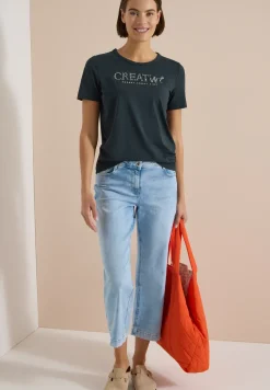 T-Shirt mit Rundhals und Glitzer-Wording
