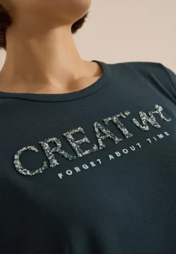T-Shirt mit Rundhals und Glitzer-Wording
