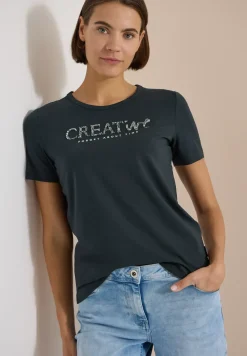T-Shirt mit Rundhals und Glitzer-Wording