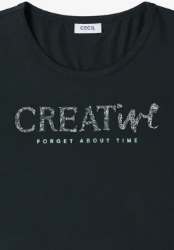 T-Shirt mit Rundhals und Glitzer-Wording